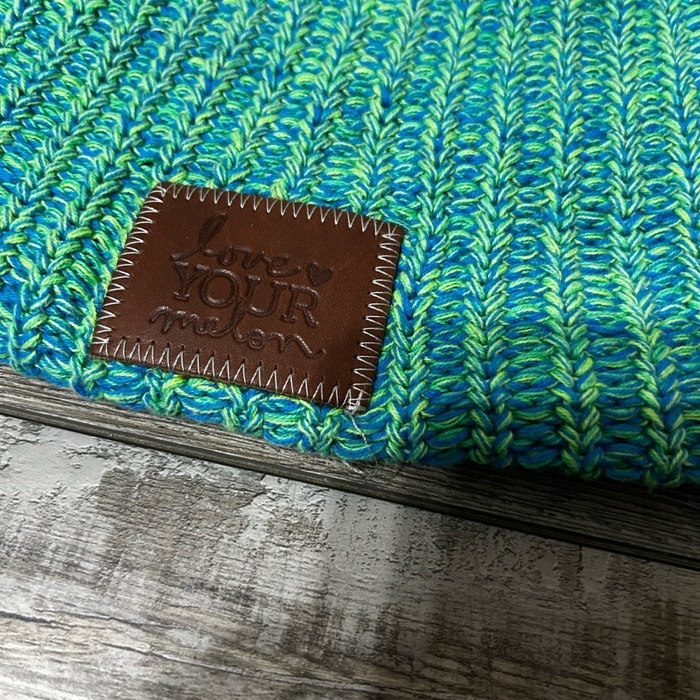 Love Your Melon blue & green cotton Knit Beanie winter hat - Picture 2 of 5